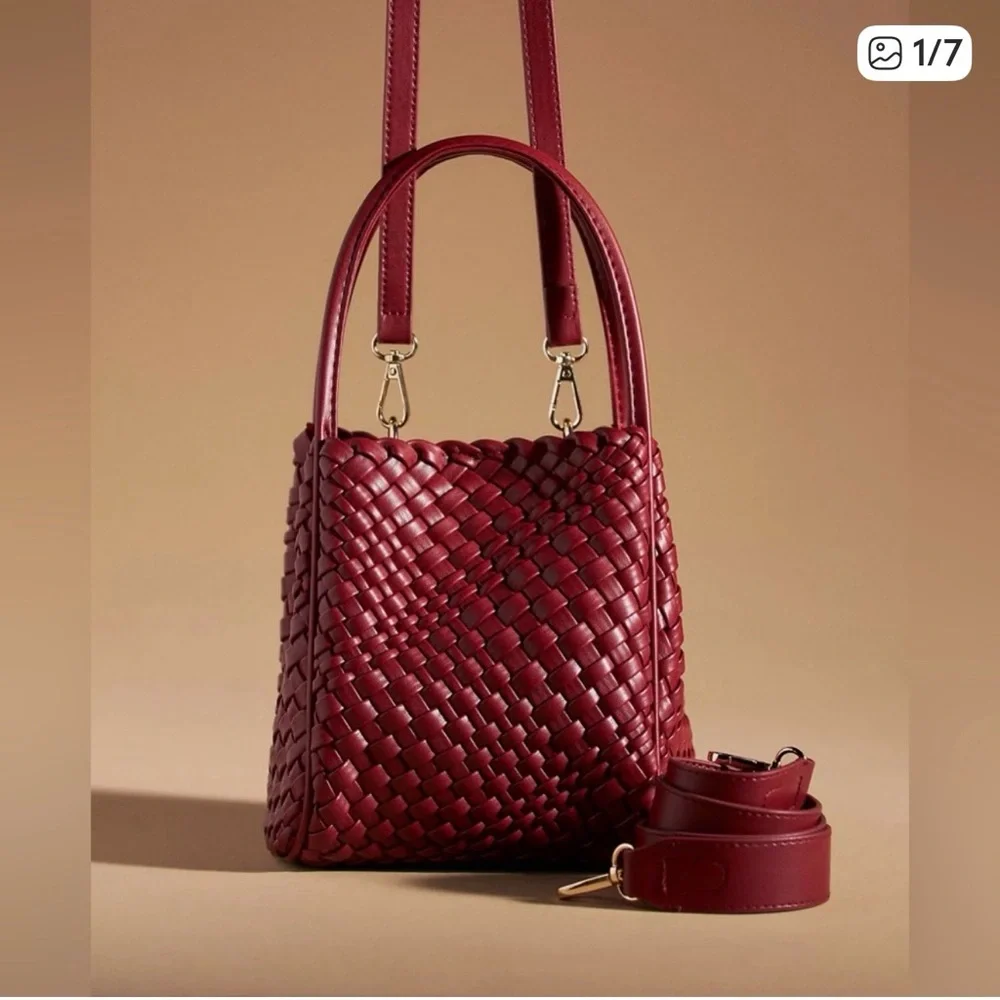 Anthropologie Hollace Woven Mini Tote Mauve Red NWOT - Picture 15 of 16